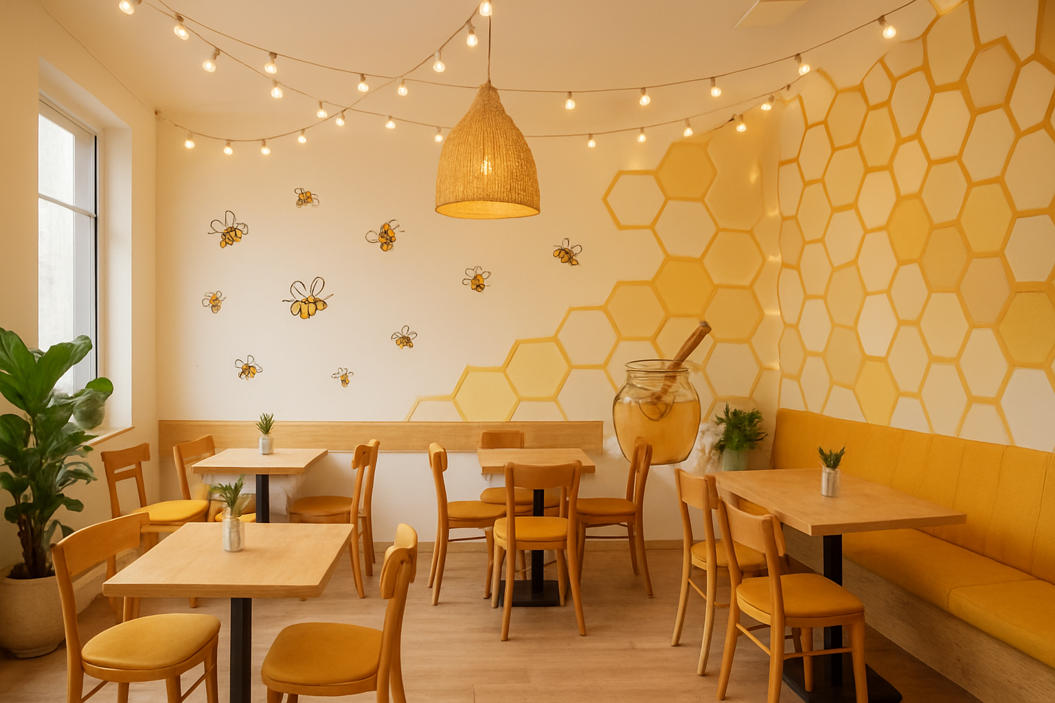 Chatbees Cafe interior with honey and bee themed decor
