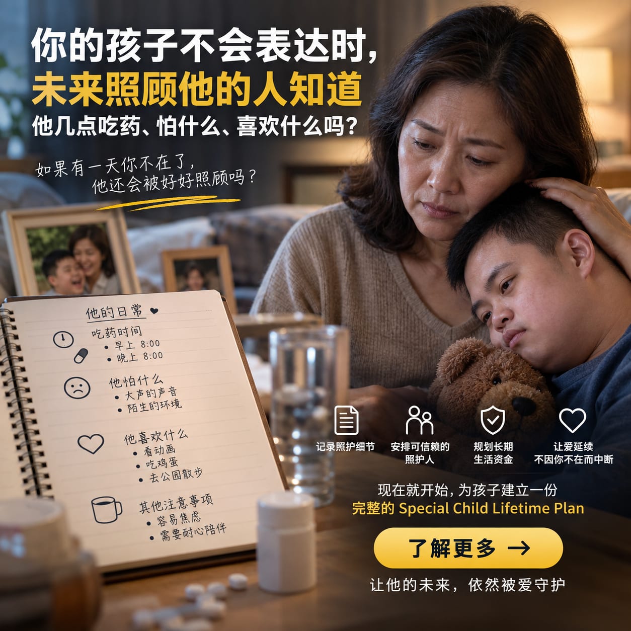 你的孩子不会表达时，未来照顾他的人知道他几点吃药、怕什么、喜欢什么吗？Special Child Lifetime Plan